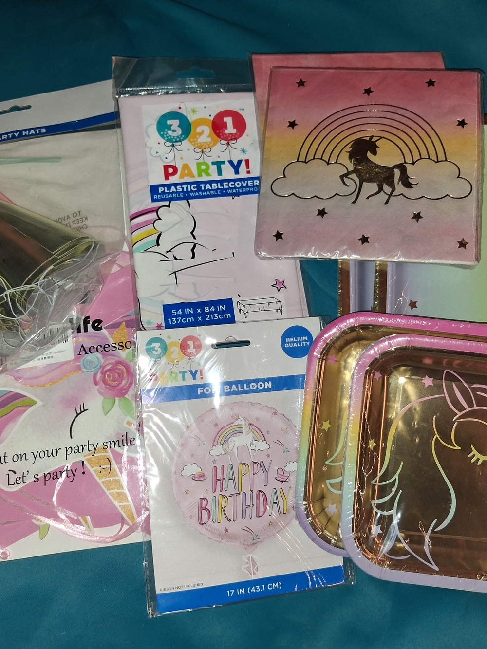 Pink Unicorn Rainbow Party Supplies Set